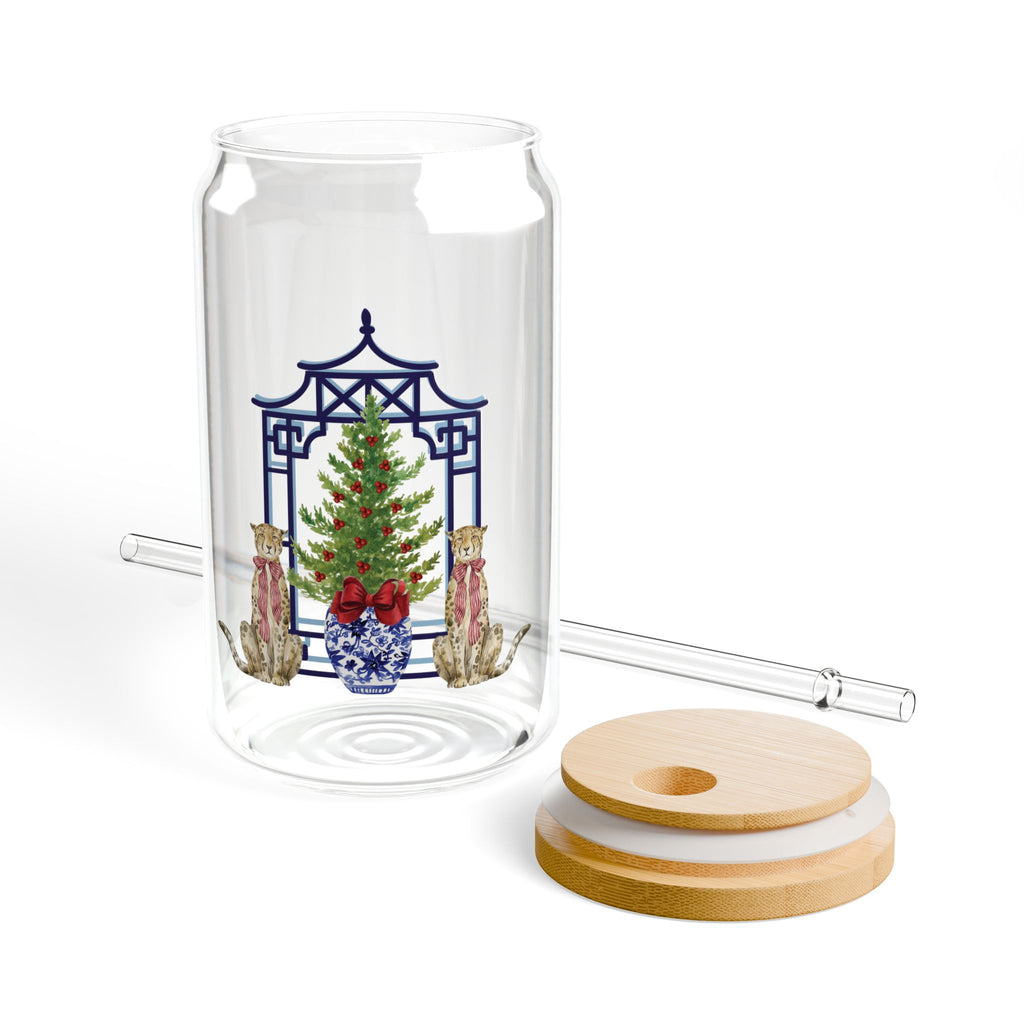 Chinoiserie Pagoda Christmas 16oz Can Glass