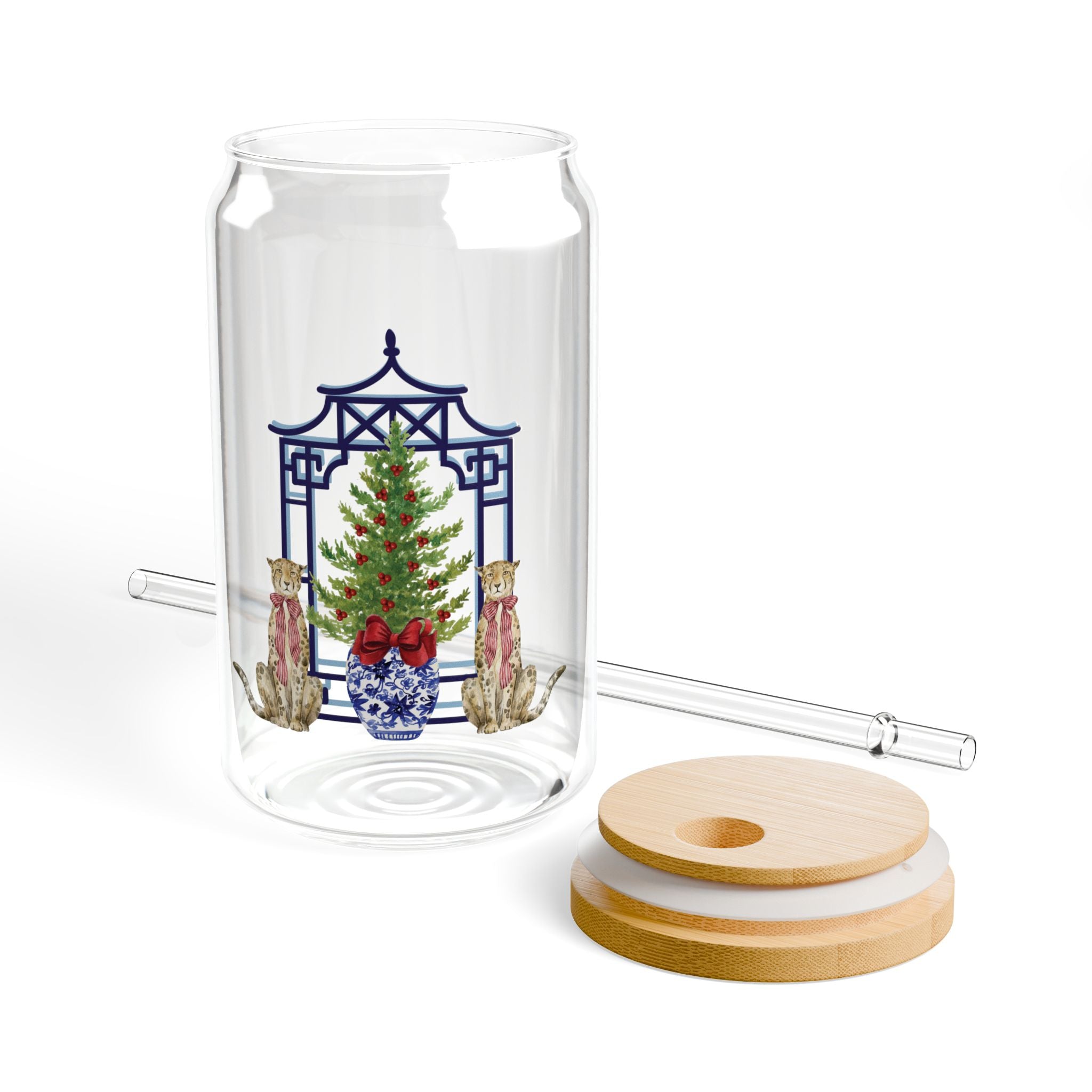 Chinoiserie Pagoda Christmas 16oz Can Glass