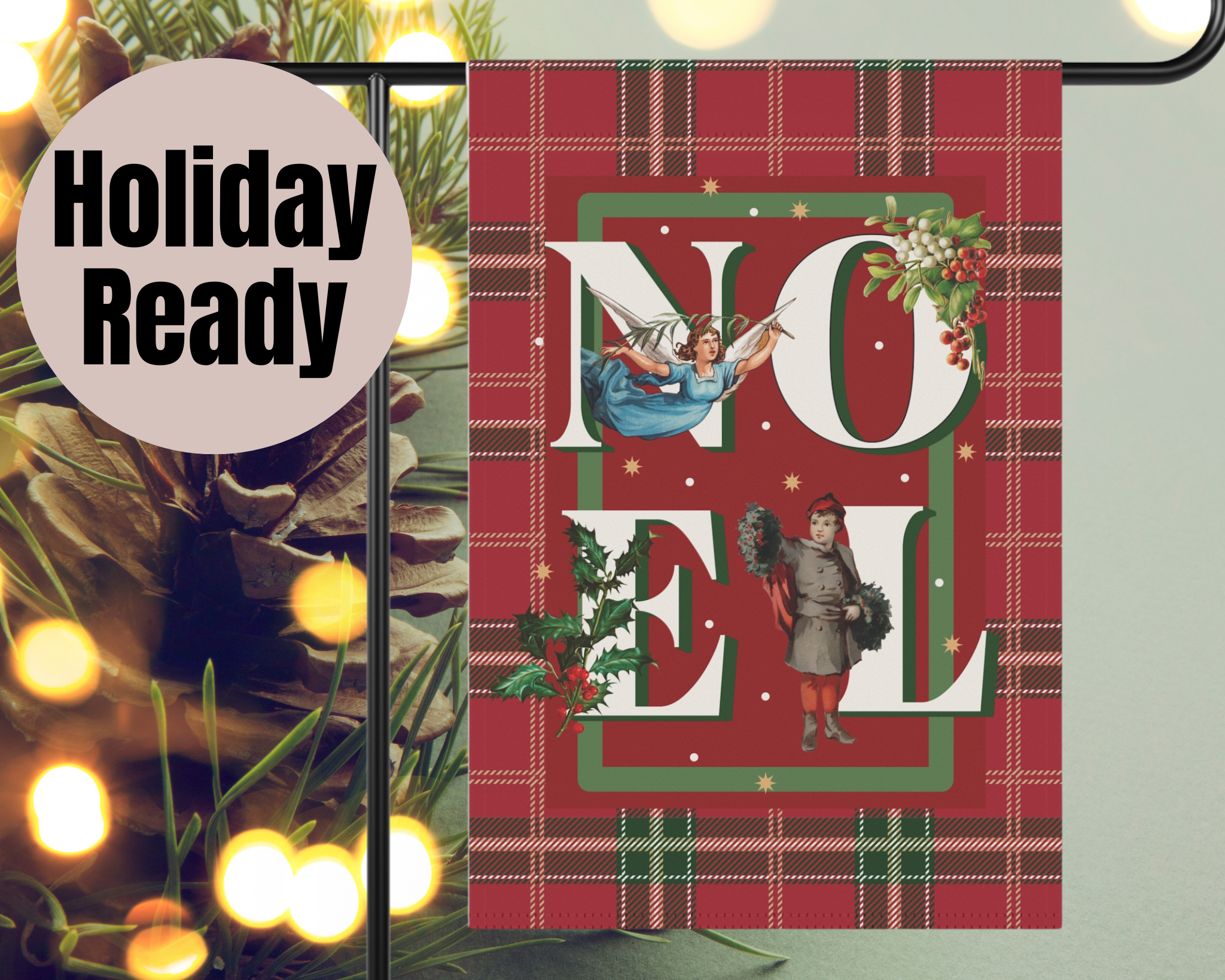 Christmas Door Flag – Red Plaid Noel | Outdoor House Flag, Holiday Porch Decor