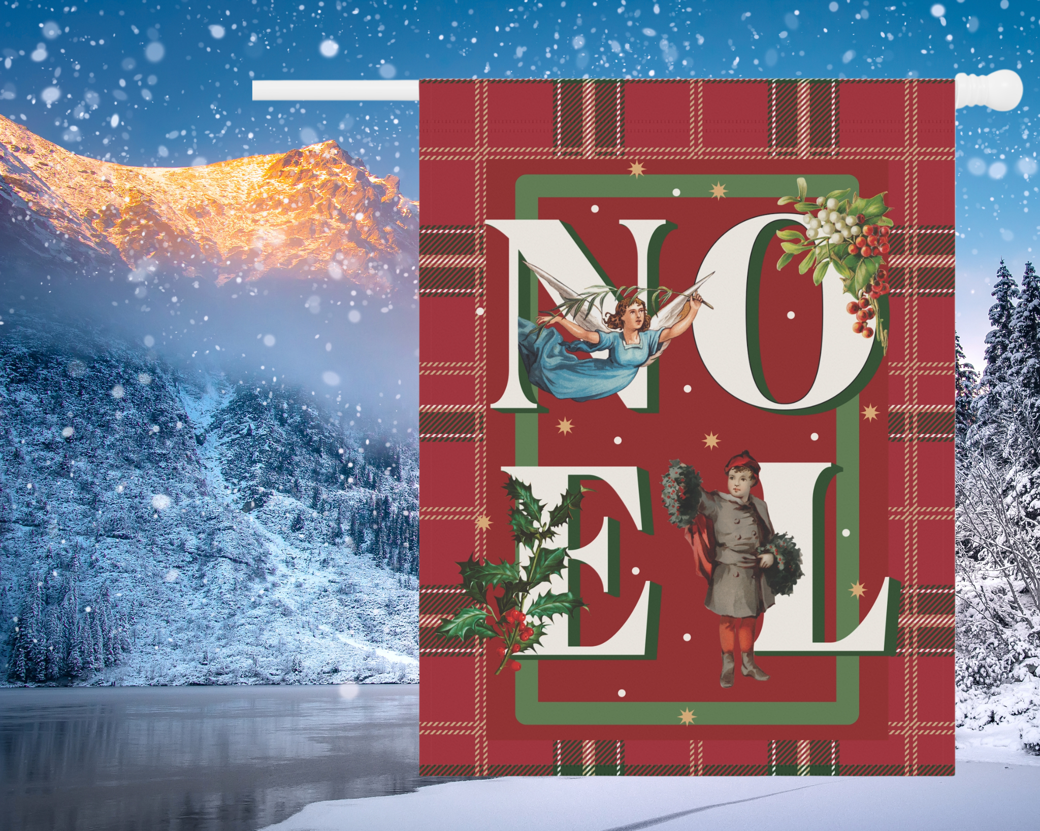 Christmas Door Flag – Red Plaid Noel | Outdoor House Flag, Holiday Porch Decor