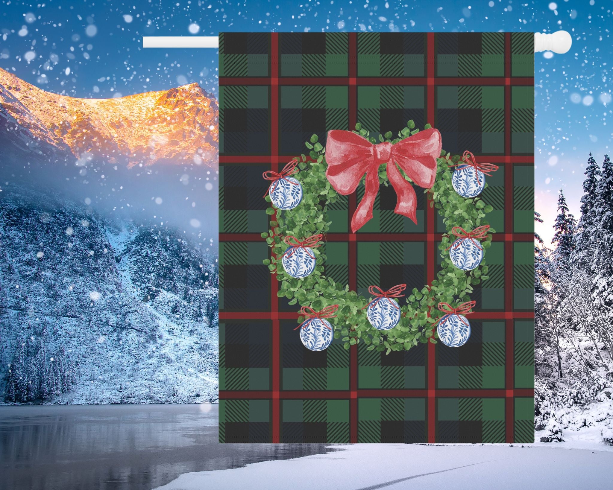 Red plaid wreath garden flag for outdoor holiday deco