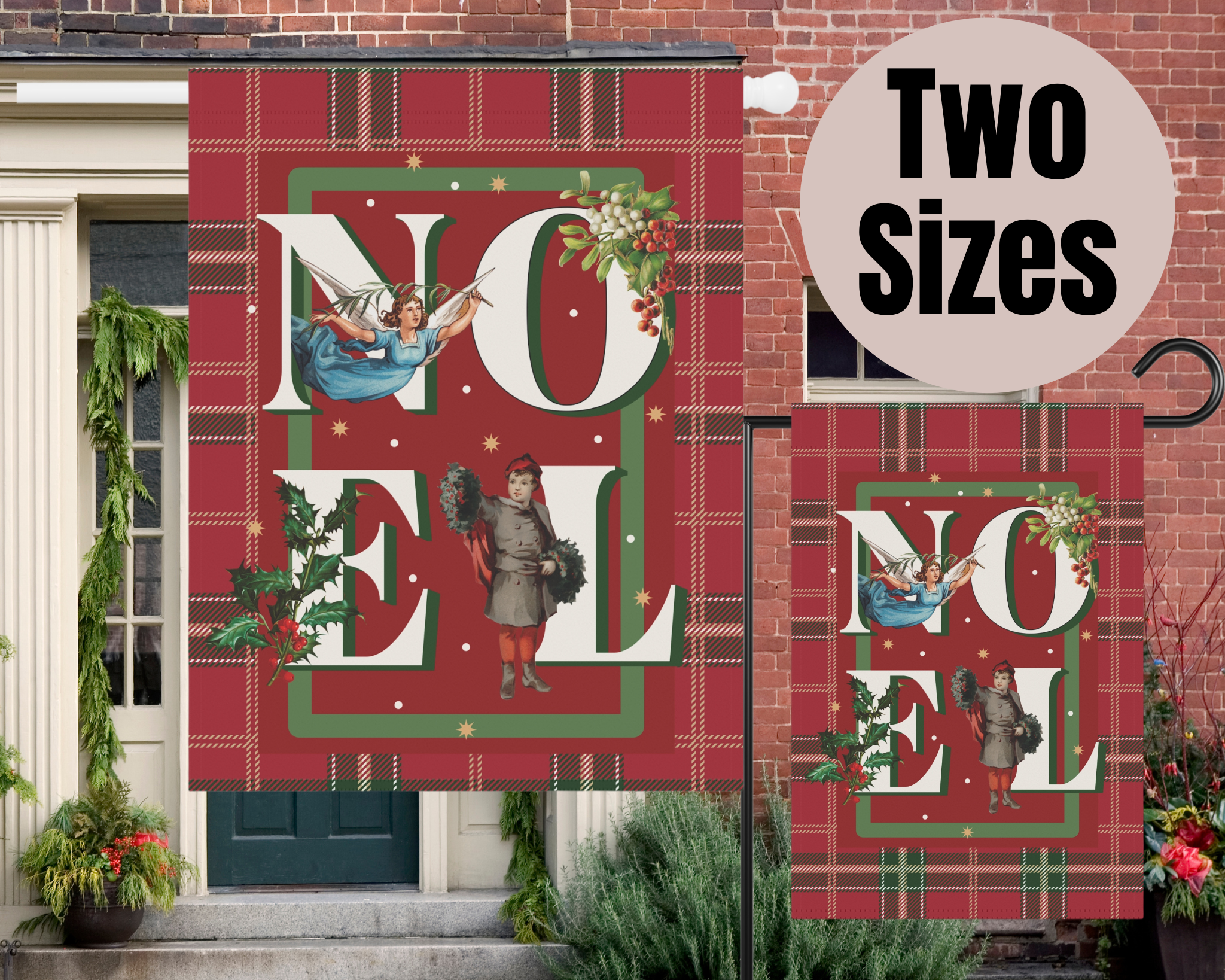 Christmas Door Flag – Red Plaid Noel | Outdoor House Flag, Holiday Porch Decor