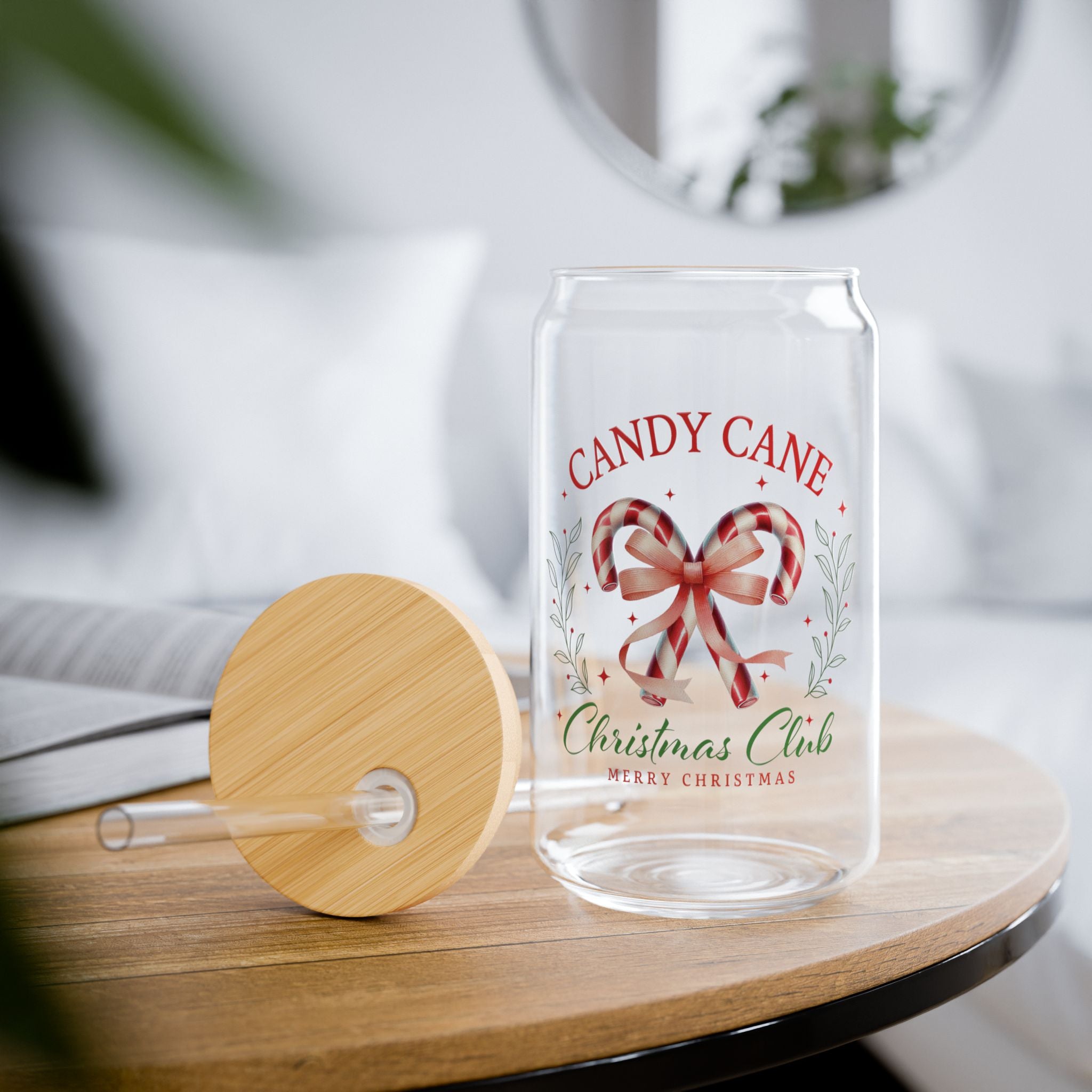 Candy Cane Christmas Club 16oz Can Glass